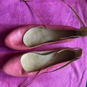 Børn flats Orange Leather with ankle tie 9M